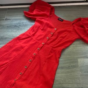 Red sugar lips dress-puffy sleeves